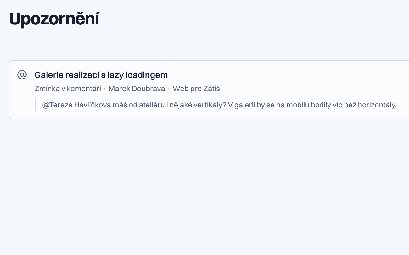 Stránka Upozornění se zmínkou v komentáři.